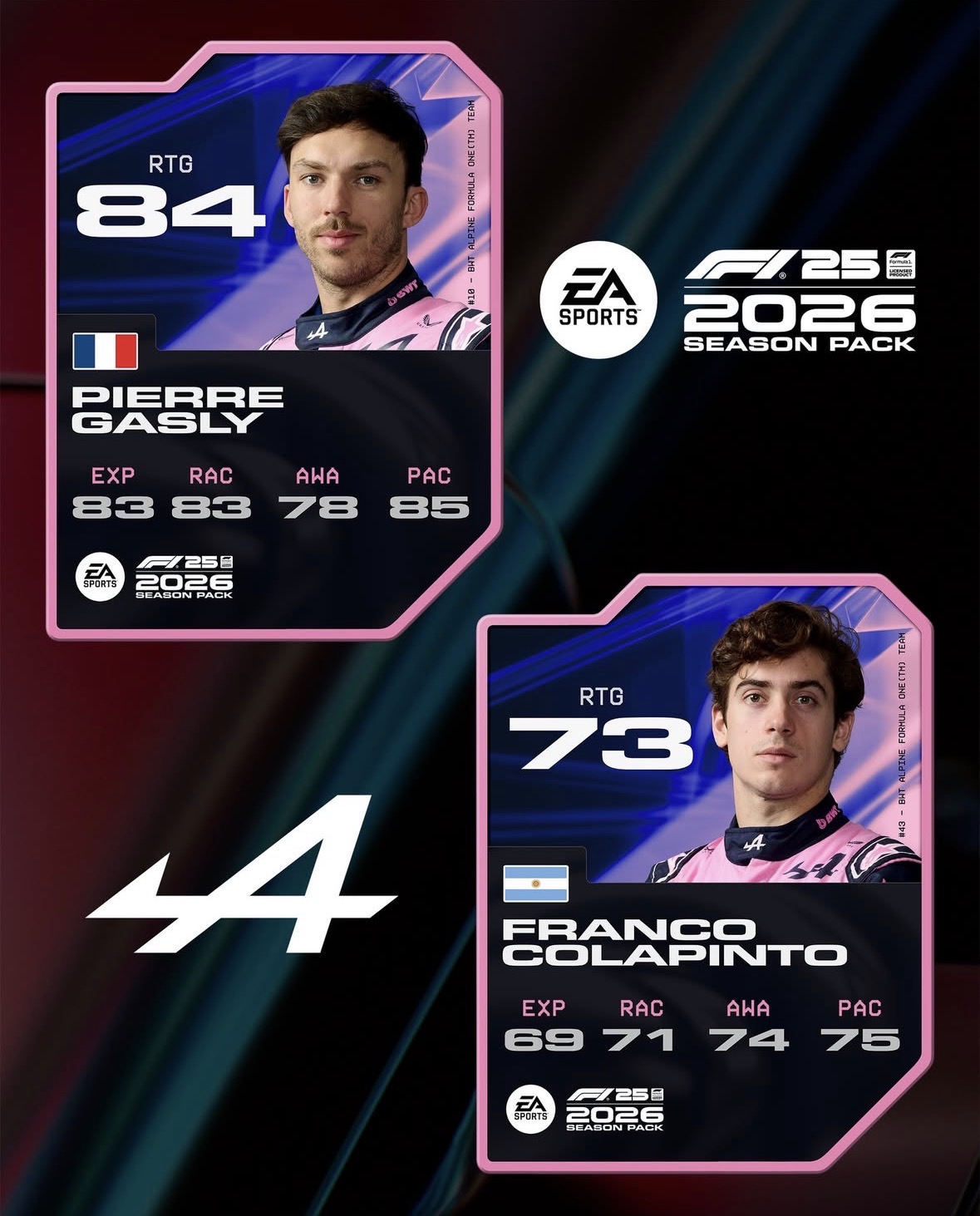 F1 25 2026 Alpine pilot kartları: Pierre Gasly ve Franco Colapinto