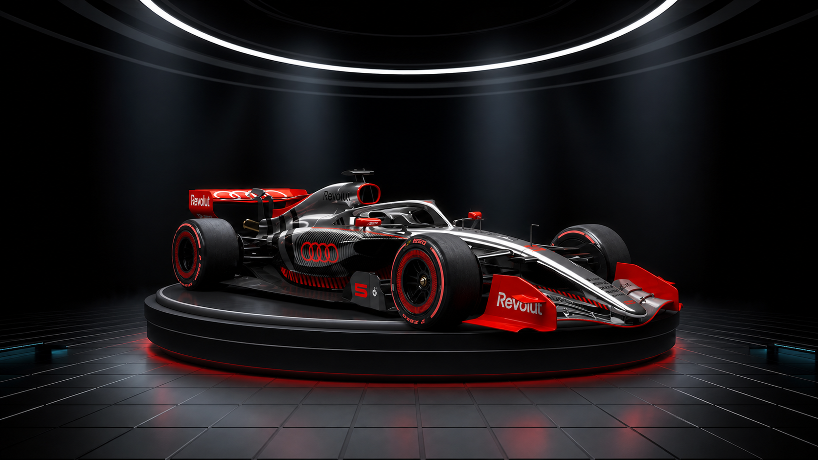 Profesyonel Antalya F1 simülatörü için podyumdaki Audi yarış aracı