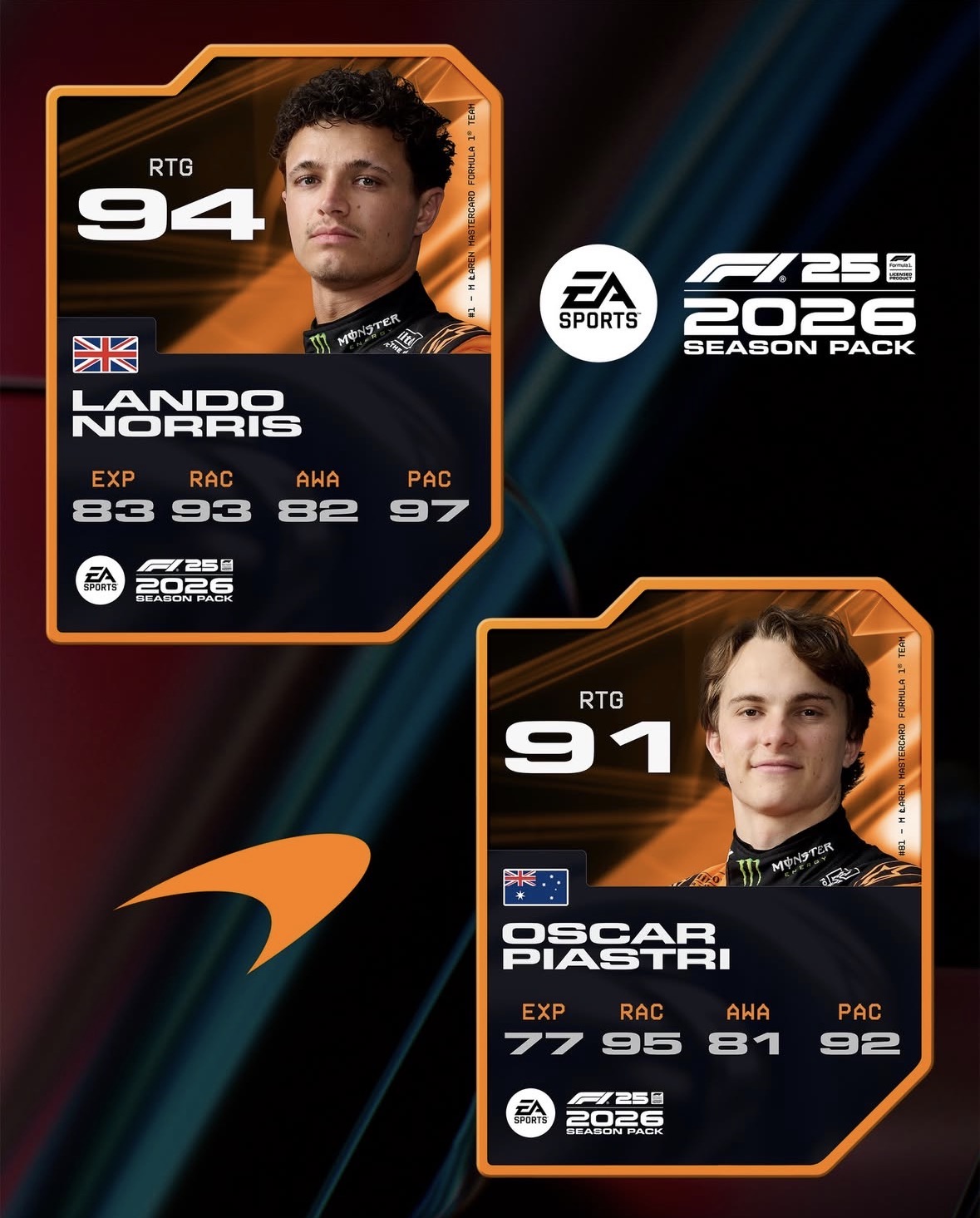F1 25 2026 McLaren pilot kartları: Lando Norris ve Oscar Piastri