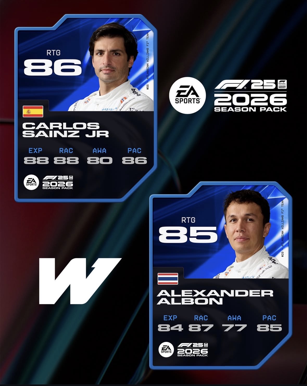 F1 25 2026 Williams pilot kartları: Carlos Sainz ve Alexander Albon