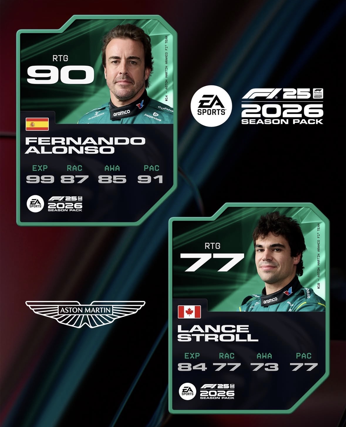 F1 25 2026 Aston Martin pilot kartları: Fernando Alonso ve Lance Stroll