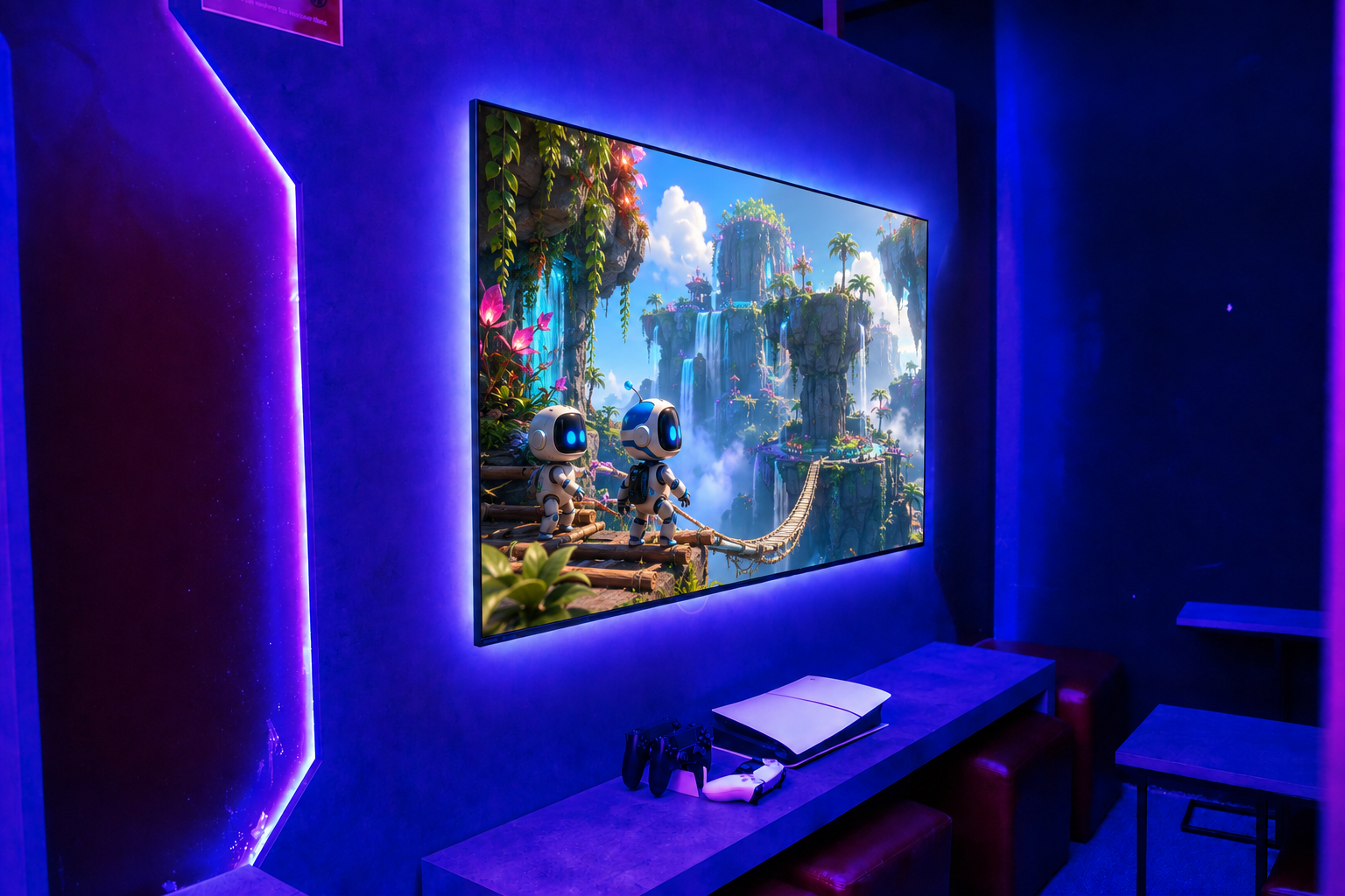 Antalya PlayStation 5 oyun salonunda büyük ekranlı PS5 VIP oda