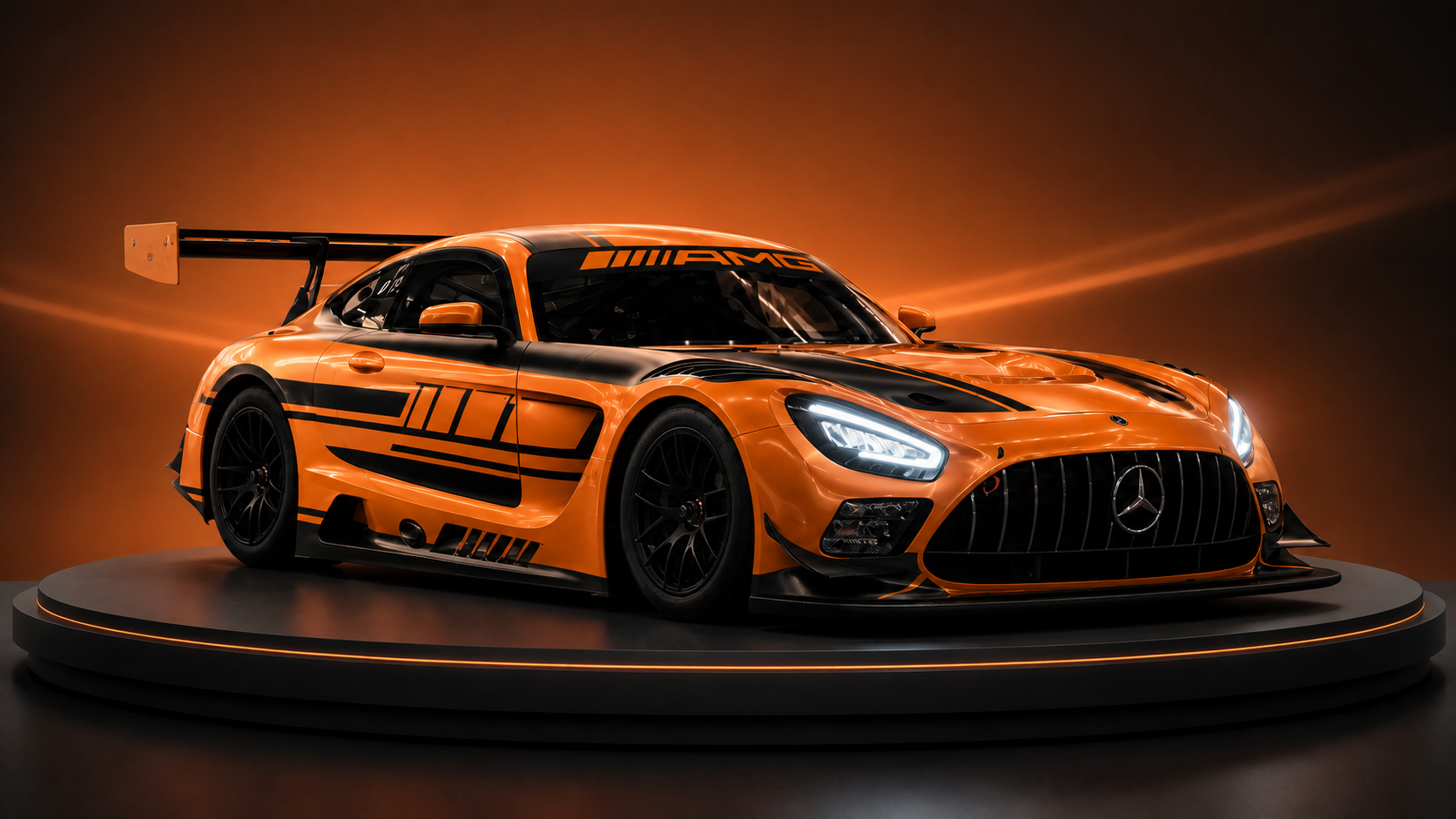Mercedes-AMG GT3 – Antalya Simülasyon Cafe Yumuşak gradyan fonda Mercedes-AMG GT3 yarış otomobili
